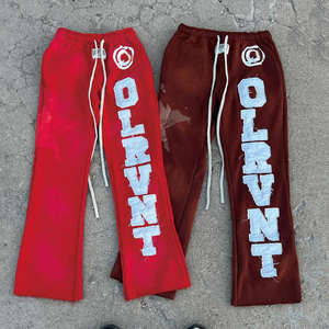 Pantalon de survêtement évasé personnalisé pour homme en molleton bouclette 100% coton, style streetwear hiver, avec logo DTG imprimé et effet délavé à l'acide - Product Image 4