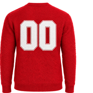 Pull en tricot doux rouge vif personnalisé pour homme, col rond, manches longues, chaud, décontracté, pour l'hiver, avec logo sur le devant en relief - Product Image 1