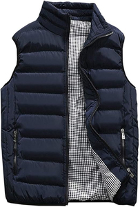 Chaleco Acolchado Verde para Hombre, Cuello Alto, Cierre de Cremallera, Cortavientos, Ropa de Invierno Informal, Color Sólido, Relleno de Poliéster, OEM - Product Image 4
