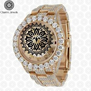 Montre pour homme Charm Jewels Luxury en acier inoxydable 40 mm, analogique, mécanique, date, cadran saphir, diamants incrustés, bouton poussoir caché - Product Image 2