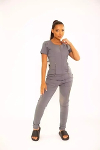 Custom Logo Jogger Hospital Uniform Elastic Pockets Women Nursing Medical Fitted Black Stretchy Woven <b>Scrub</b> <b>Set</b> - Product Image 2