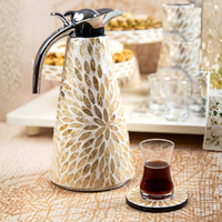 Bouteille isotherme chic en nacre avec motif feuille, pot de service décoratif, cadeau de Ramadan, pot isotherme de qualité, design élégant, vente en gros