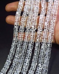 Natural Clear Crystal Rondelle & Heishi Shape Gemstone Beads 6.5mm High Quality Faceted 16" Strand Polished Center Drilled DIY - Product Image 3