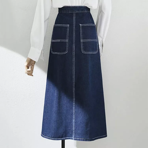 Fashion <b>Patchwork</b> Long Blue Jean <b>Skirts</b> for Women Denim Dresses Half Pleated <b>Skirt</b> Pure Color Denim <b>Skirt</b> With Accordion Pleats - Product Image 5
