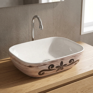 Lavabo de cerámica artístico moderno para encimera, pintado en rojo y negro, lavabo decorativo para baño. - Product Image 4