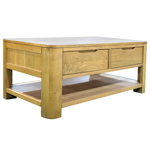 Table basse en bois de style traditionnel avec étagère ouverte et 2 tiroirs pour salon, en pin. Demande OEM/ODM Premium. - Product Image 2