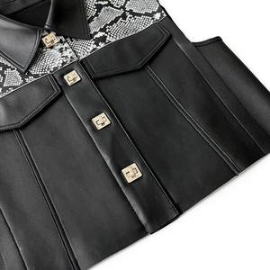 Veste de moto en cuir véritable et toile imperméable pour femme, noire, classique, vintage, confortable, écologique et respirante, en promotion - Product Image 5