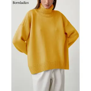 Bornladies femmes pull à col roulé Chic automne hiver épais chaud pull surdimensionné décontracté ample tricoté pull pull haut pour - Product Image 1