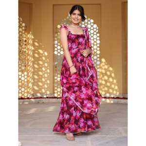 Ensemble de costume en mousseline de soie pure à imprimé floral pour femmes, taille XS - Product Image 1