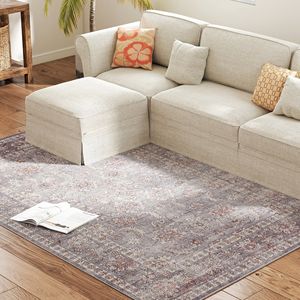 Tappeto a Pelo Lungo Lavabile in Lavatrice 5x7, Antiscivolo, con Stampa Floreale Tradizionale, Grigio e Marrone, per Soggiorno e Camera da Letto - Product Image 2