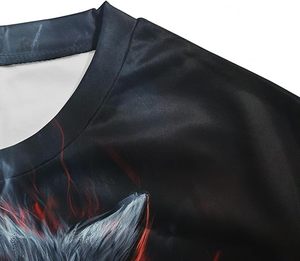 Camiseta Negra para Hombre con Estampado de Lobo, Manga Corta, Cuello Redondo, Corte Holgado, Impresión Digital, Estilo Casual, 100% Algodón Ecológico - Product Image 2