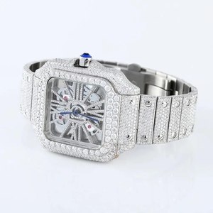 Montre mécanique squelette unisexe de luxe en moissanite et diamants pour hommes et femmes, vente en gros - Product Image 2