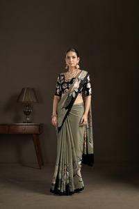 Sari prêt-à-porter et blouse cousue, sari indien en soie crêpe, imprimé floral, sari imprimé numériquement, design magnifique - Product Image 3