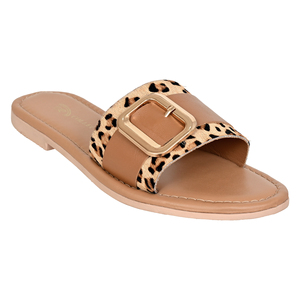 Sandalias Planas de Cuero con Estampado de Leopardo y Hebilla Dorada, Sandalias Abiertas de Verano para Mujer, OEM - Product Image 4