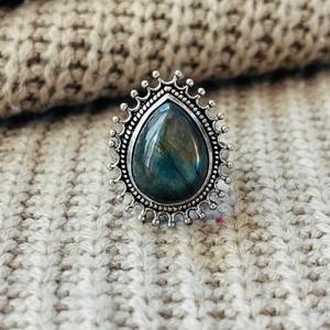 Boho <b>Labradorite</b> Vintage Brass <b>Ring</b> Silver Plated Tribal Cocktail Wholesale <b>Ring</b> For Women - Product Image 5