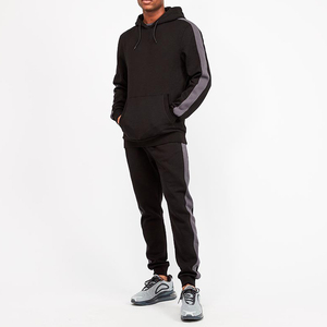 Ensemble de survêtement noir pour homme à manches longues, col montant, pantalon de jogging sportif avec poches latérales, séchage rapide, idéal pour l'automne - Product Image 1