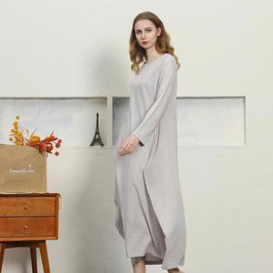 Premium Grey O-Neck Maxi <b>Dress</b> With Full Sleeves <b>Loose</b> Boho Style 100% Linen Summer Casual <b>Dress</b> For Women - Product Image 5