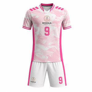 <b>Light</b> Pink White Camouflage Soccer Jersey Shorts Set V <b>Neck</b> Sublimated Custom Uniform Teamwear Adult Unisex Eco-Friendly - Product Image 1