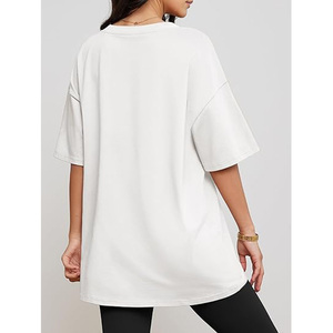 Camiseta Unisex Blanca Oversize de Cuello Redondo y Manga Corta, Ajuste Holgado, Estampado de Letras, Algodón Ecológico, Jersey Largo, Casual para Primavera/Verano - Product Image 2