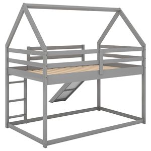 Letto a Castello Grigio per Bambini con Scivolo e Scala, Dimensione Twin - Product Image 5