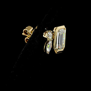 <b>Emerald</b> Round & Marquise Cut Lab Grown Diamond Stud <b>Earrings</b> Rhodium Plated 10K 14K 18K <b>Gold</b> 925 935 Silver Engagement Gift - Product Image 4