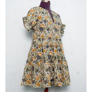 Robes d'été décontractées et élégantes pour femmes, style vintage, 100 % coton, mini, col en V, coupe trapèze, imprimé floral, manches courtes, pour soirées - Product Image 4