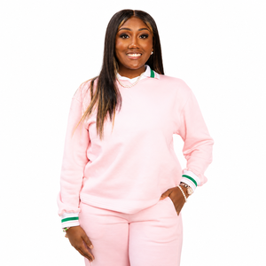 <b>Women's</b> <b>Pink</b> 2-Piece <b>Tracksuit</b> Set Full Sleeve Loose Fit Casual Fleece Sweatshirt Pants Solid Color Turn-Down Collar - Product Image 3