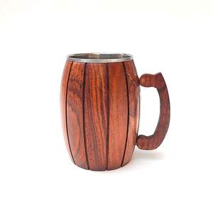 Mug en bois, design baril avec intérieur en acier inoxydable, poignée en bois artisanale - Product Image 1
