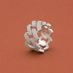 Iced Out Exclusive Cuban Link Design Moissanite Diamond <b>Silver</b> Hip Hop <b>Ring</b> <b>for</b> <b>Men</b> - Product Image 3