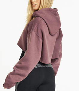 Women's Cropped Hoodie Solid Color Fleece Sweatshirt Hooded Long Sleeve Autumn Wear Breathable Cotton Bamboo Fiber - Product Image 2