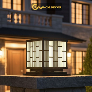 Geometric LED Garden Pillar <b>Light</b>, 12" Black Powder-Coated Steel Outdoor <b>Post</b> Lamp, Warm Landscape Lighting for Villa 220V - Product Image 4