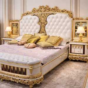 Ensemble de chambre à coucher de luxe style Palais Royal en acajou massif sculpté, lit rembourré, armoire et coiffeuse – Mobilier classique haut de gamme - Product Image 2
