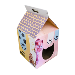 OEM House Eco-Friendly Recycled Materials Ivory Board Cat Scratcher Portable Square Box Cat Shelter for Pet Entertainment - Product Image 1