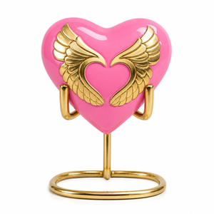 Pink Brass Wings Engraved Heart Shaped <b>Keepsake</b> Cremation <b>Memorial</b> <b>Keepsakes</b> Urn for Funeral Ashes - Product Image 1