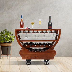 รถเข็นบาร์ทรงพระจันทร์เสี้ยวสุดหรูทันสมัย พร้อมล้อเลื่อน รถเข็นไวน์ทรงครึ่งวงกลม ผิวไม้วอลนัท เฟอร์นิเจอร์สำหรับอพาร์ทเมนต์และบ้าน - Product Image 3