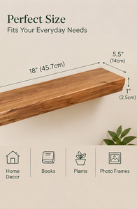 Modern Acacia <b>Wood</b> Wall <b>Shelf</b> Floating Bookcase Hanging Display Rack with Natural Grain for Home Hotel School Decor-Diwali Gift - Product Image 3