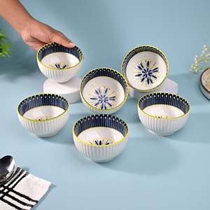 Premium Handpainted Bohemian Ceramic Bowls <b>Set</b> of 6 <b>Microwave</b> Oven Safe Eco-Friendly Pasta Bowls Design - Product Image 2