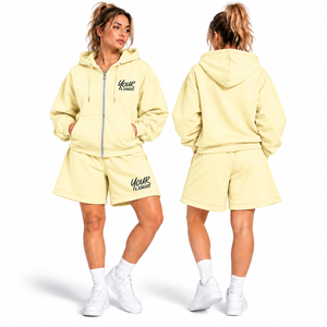 Nuevo Conjunto Deportivo Informal Holgado para Mujer, Sudadera con Capucha y Pantalones Cortos, Conjunto de Dos Piezas de Color Sólido - Product Image 1