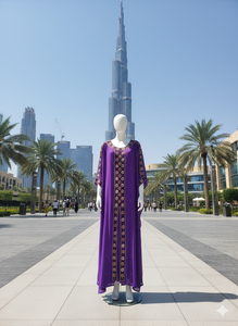 Caftán Real Bordado a Mano con Amatistas: Una Maestrosa Fusión de Artesanía Tradicional y la Elegancia Moderna de Dubái - Product Image 2