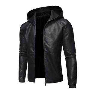Mens Leather <b>Hoodies</b> <b>Lightweight</b> Leather Outerwear For Daily Casual Wear Featuring Smooth Texture And Easy Fit Wear - Product Image 2