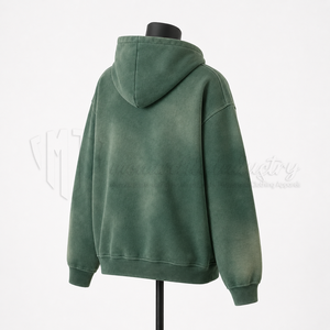 Sudadera con Capucha Oversize Unisex Verde de Algodón Lavado Estilo Francés, Informal, Urbana, de Felpa, Ajuste Regular, para Otoño - Product Image 5