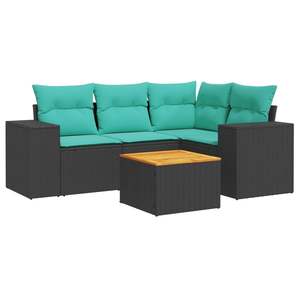 Set Divano da Esterno a 5 Pezzi in Polyrattan Nero con Cuscini - Eleganti Set da Giardino - Product Image 2