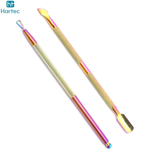 Good Quality Professional Rainbow Stainless Steel Cuticle <b>Nail</b> Pusher Set with Storage Case - 2-Piece Manicure <b>Tool</b> Kit - Product Image 3