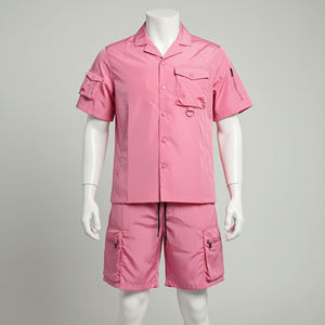Conjunto de Camisa y Pantalones Cortos Cargo Rosa Personalizado, Ropa de Verano de Algodón, Estilo Utilitario Unisex, OEM, Marca Privada, Ropa Casual Urbana, Listo para Usar - Product Image 5