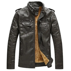 Chaqueta de Cuero PU Color Bronceado para Hombre con Forro de Piel Sintética, Cierre Frontal con Cremallera, Dos Bolsillos, Estilo Motero, para Otoño - Product Image 4