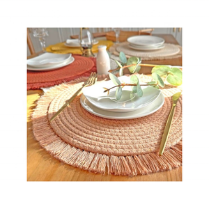 Pastel Peach Colour Tasselled Bulk 100% Cotton <b>Placemat</b> 30x45cm Dining Table Mat Lightweight ISO Certified Export Grade India - Product Image 1