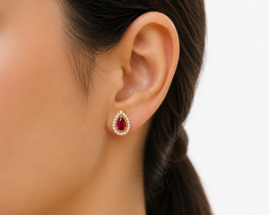 Women's 18K Gold Plated Ruby 925 Sterling <b>Silver</b> <b>Stud</b> Earrings Water Drop Shape Diamond Bezel Setting Wedding - Product Image 1