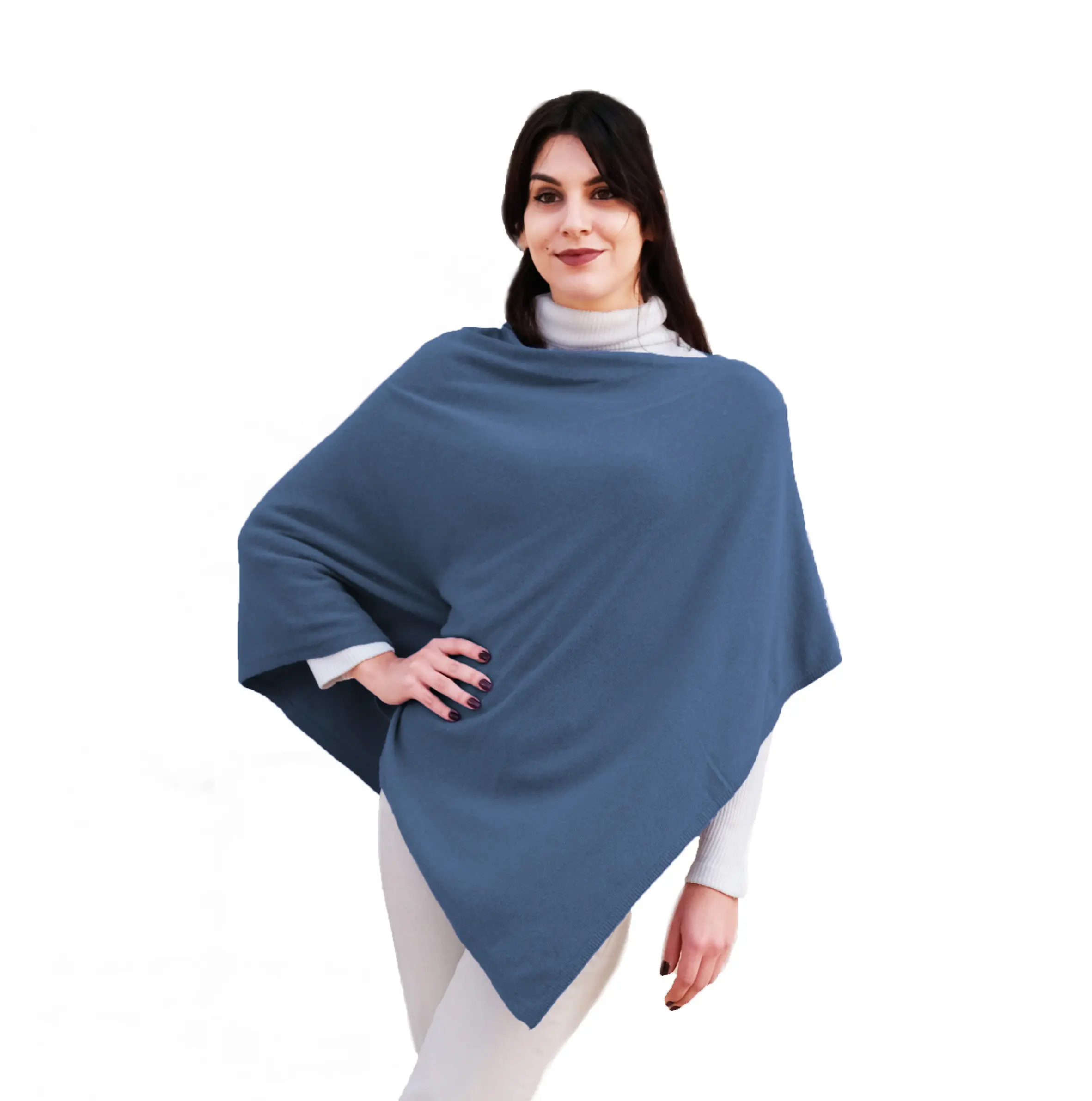 Italiaanse Elegante Dames Sjaal Poncho Wol En Kasjmier Blend Schouderophalen Gemaakt In Italië Hoge Kwaliteit Jeans Blauwe Stola