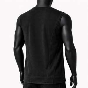 Camiseta sin mangas para hombre, diseño minimalista con costuras negras, estilo urbano, camiseta muscular, algodón premium, chaleco para gimnasio y fitness, logotipo personalizado - Product Image 2