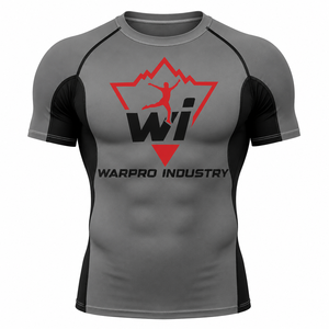 Warpro Industry Men's Short Sleeve Rash Guard Compression Shirt Quick Dry Printed Sport <b>Top</b> Gray Black - Product Image 1